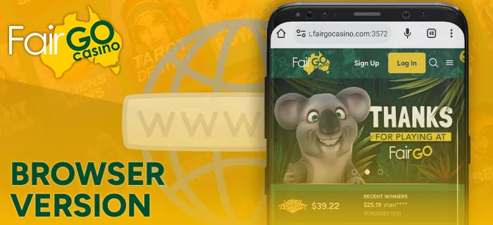 Mobile version of online casino FairGo in Australia