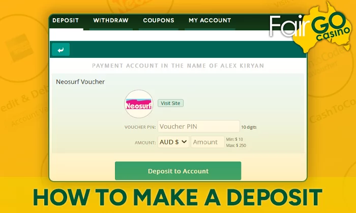 Instructions on how to make a deposit at FairGo casino in Australia